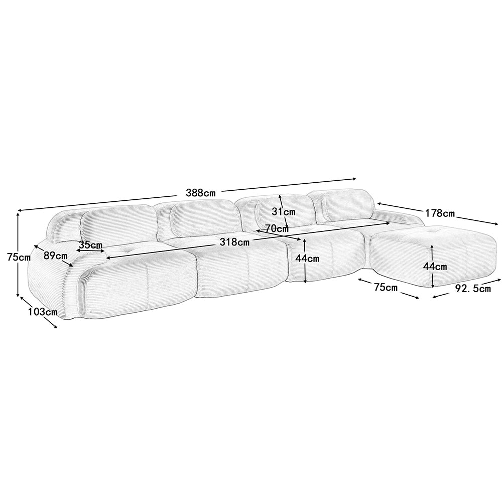 Divano angolare 4 posti con chaise longue - Xylo - Imbottitura 32D, antiscivolo, modulabile, nero