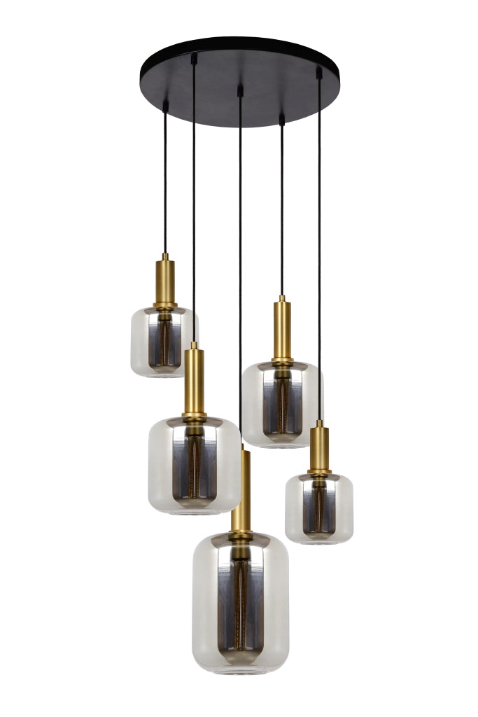 Lampadario Joanet Lucide 5xE27 vetro fumé ottone Ø71cm