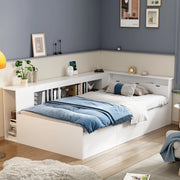 OKWISH Letto Bambino 90×200 cm, Letto Singolo con 4 Cassetti, Libreria e Armadietti Contenitore, senza Materasso, in MDF, Bianco