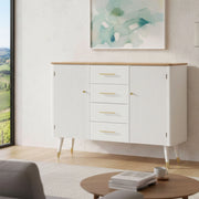 Credenza Acute, Buffet da soggiorno, Madia da salotto, Dispensa da cucina, 117x37 h90 cm, Bianco e Marrone