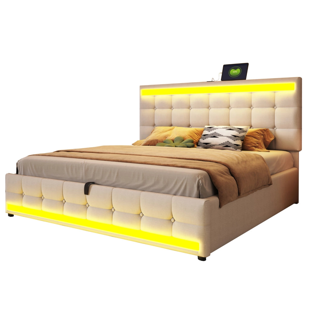 Letto imbottito 180x200 cm con LED e USB