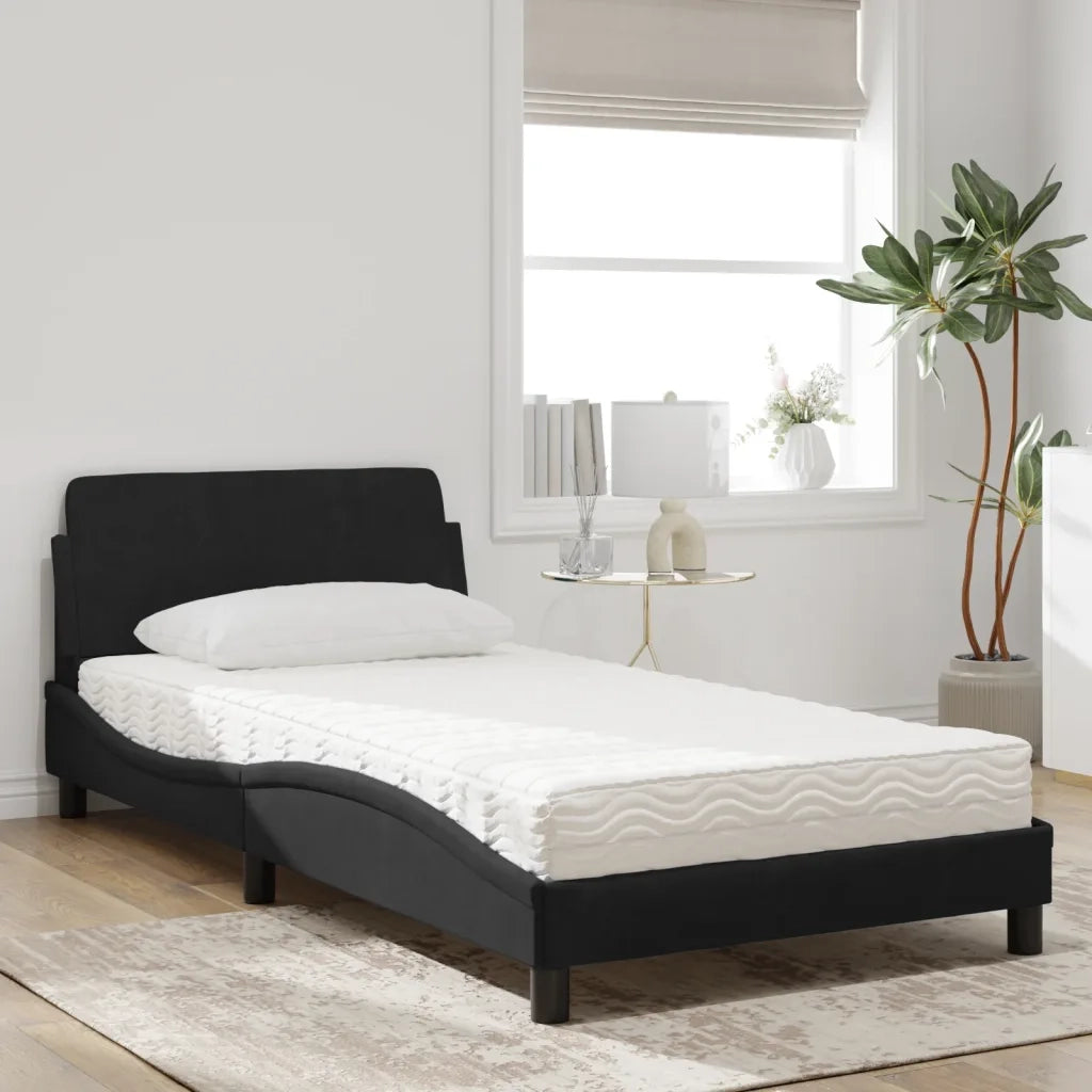 Letto con Materasso Dover Nero 100x200 cm in Velluto