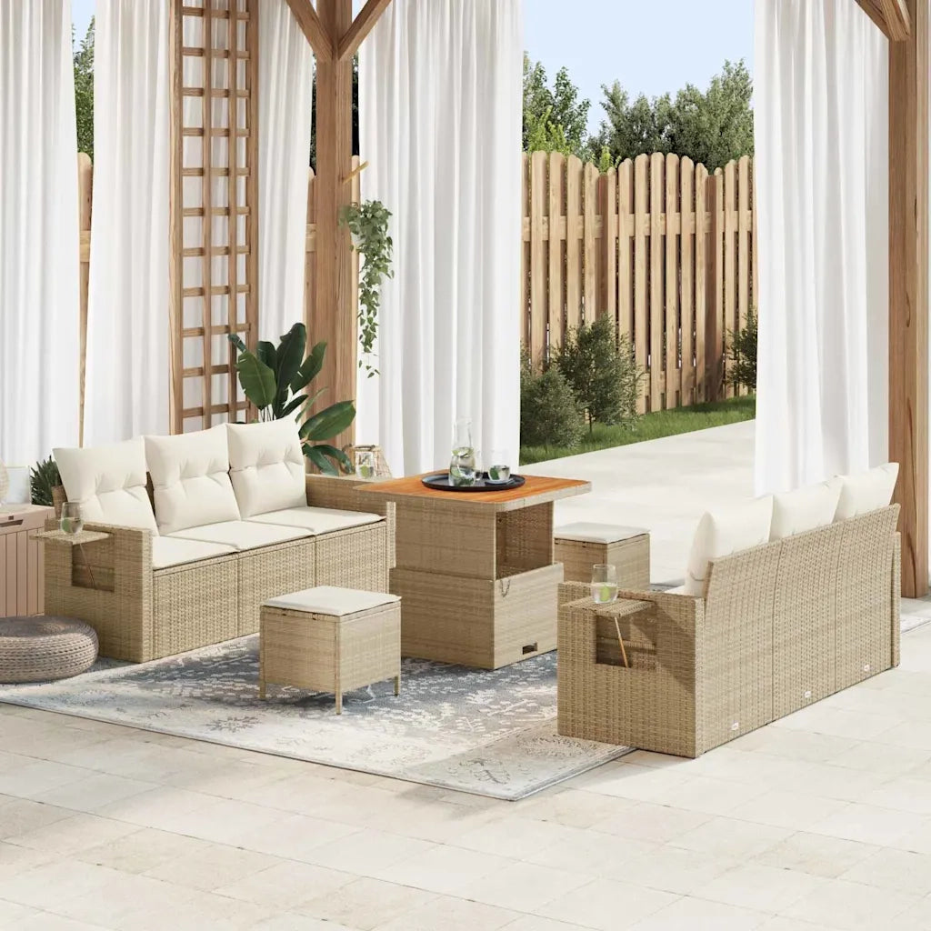 Set Divano da Giardino con cuscino 9 pcs Beige polyrattan
