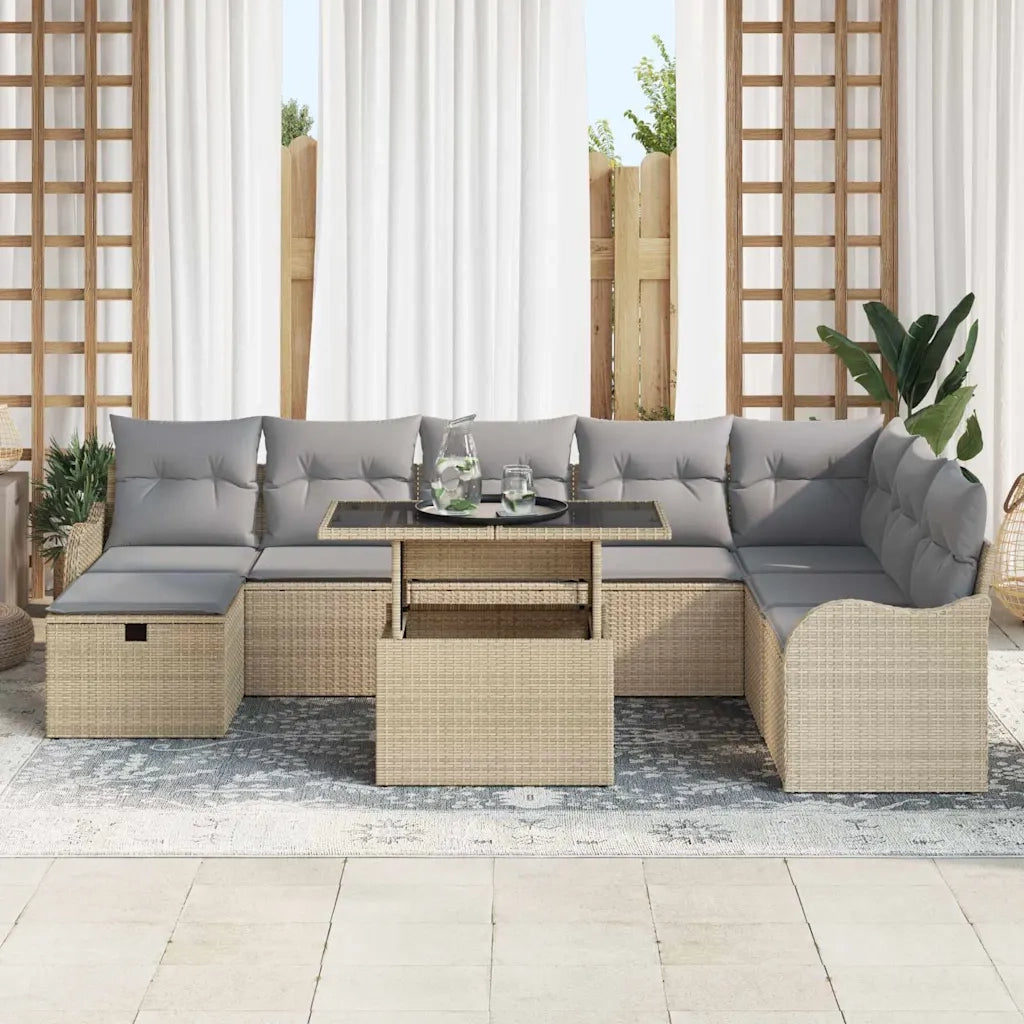 Set Divano da Giardino con cuscino 9 pcs Beige Poly Rattan 3359737