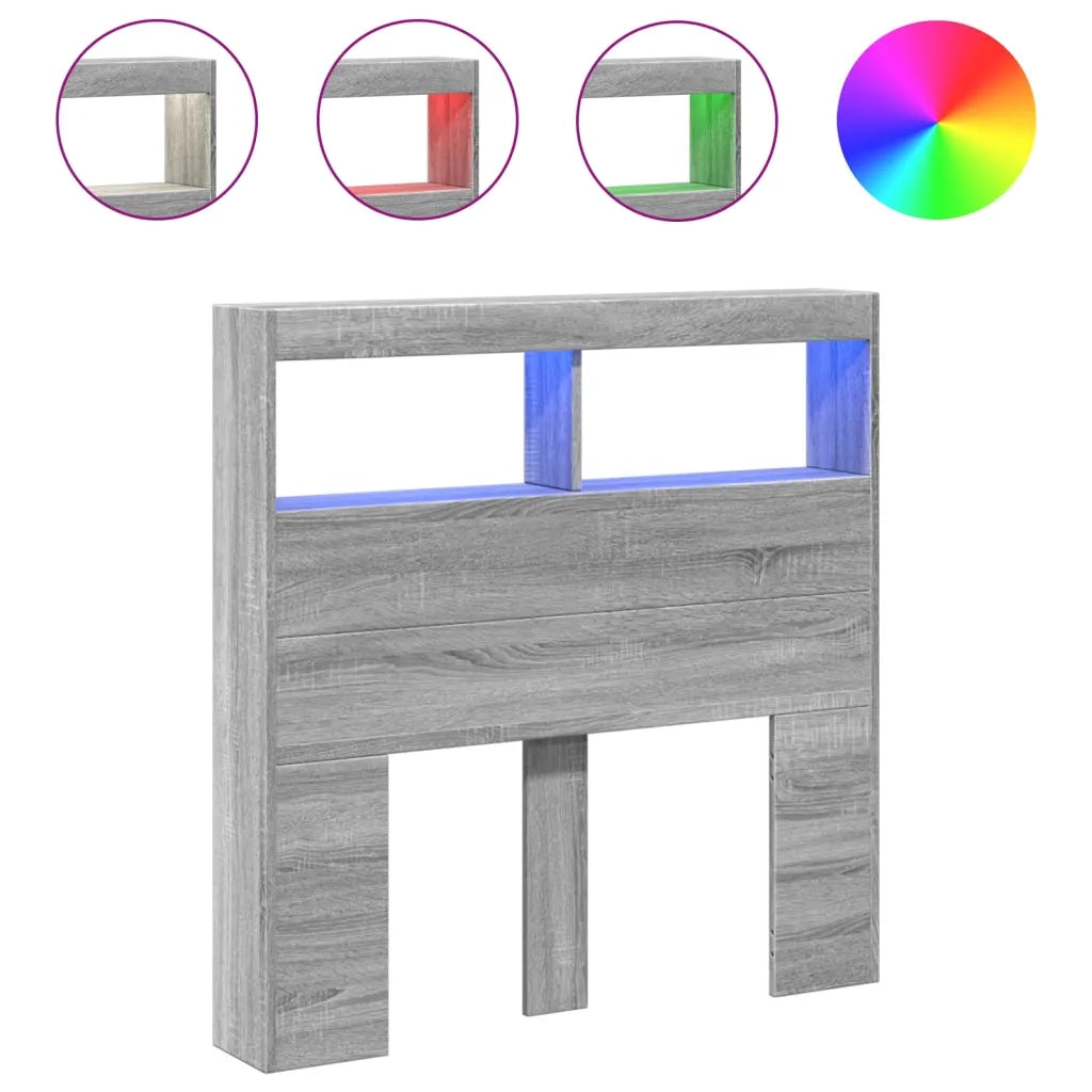 Testiera | Testata con Contenitore a LED Grigio Sonoma 100x17x102 cm