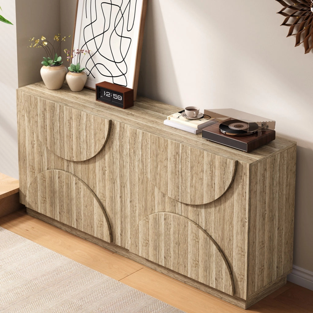 Sideboard da soggiorno 160x40x80 cm in truciolare; colore naturale; con ante e ripiani