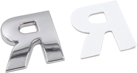 Emblema Auto in Metallo con Forma di R in Argento