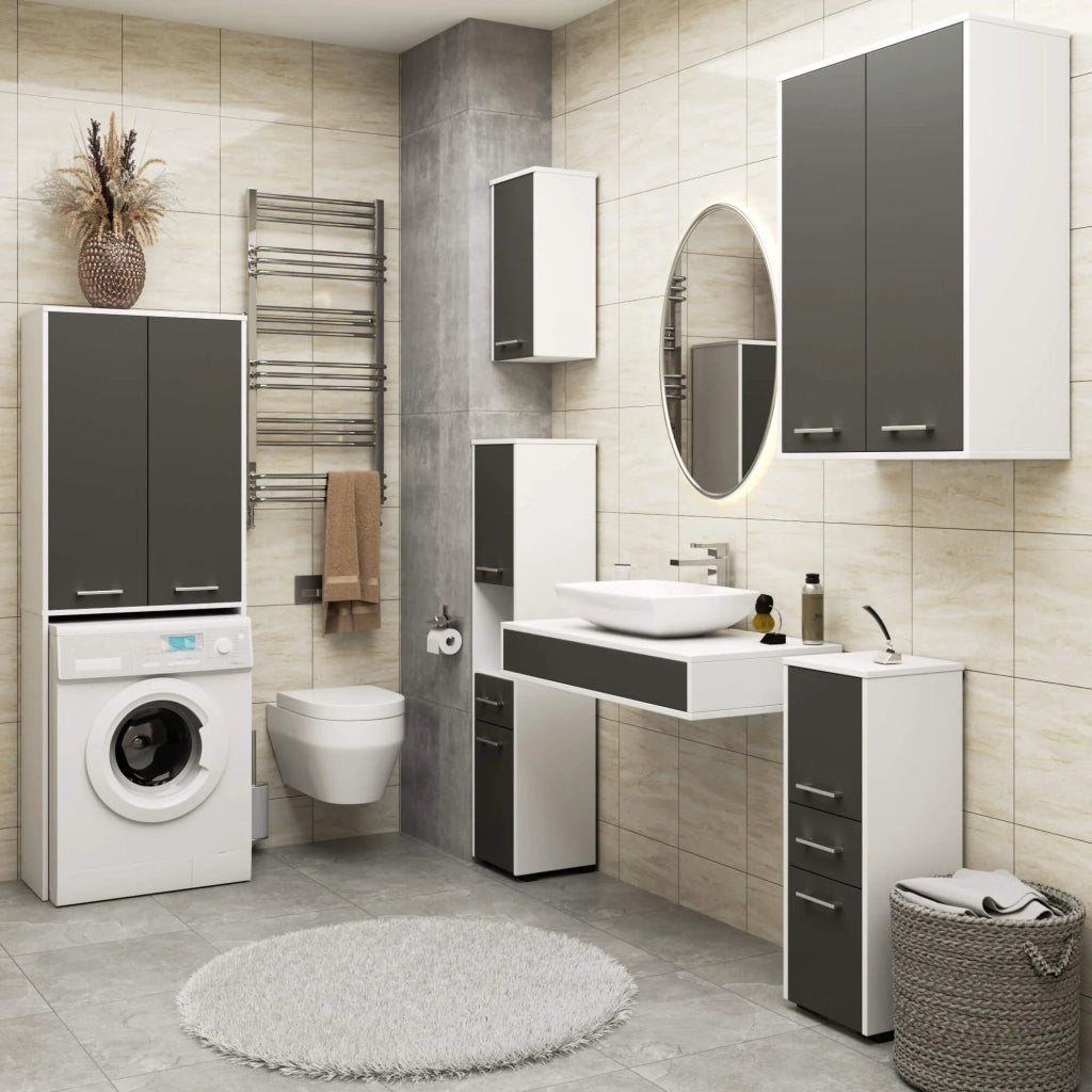 Colonna da bagno AKORD FIN per incasso di una lavatrice Bianca 64 cm 2 ante inserto frontale Grigio Grafite 64x30x180 cm