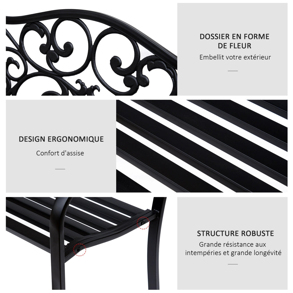 Panchina da giardino 3 posti ¨C Xylo ¨C metallo nero 127x60x85 cm