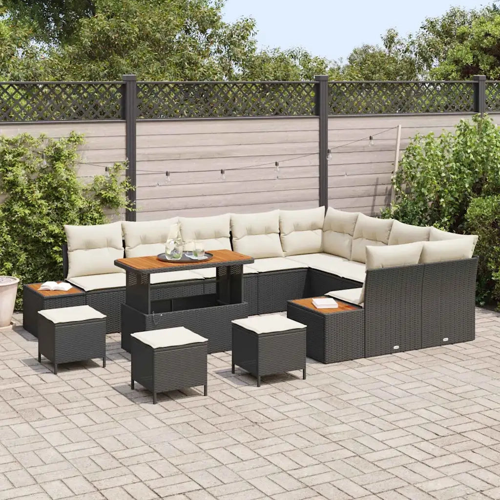 Set Divano da Giardino con cuscino 13 pcs Nero Poly Rattan