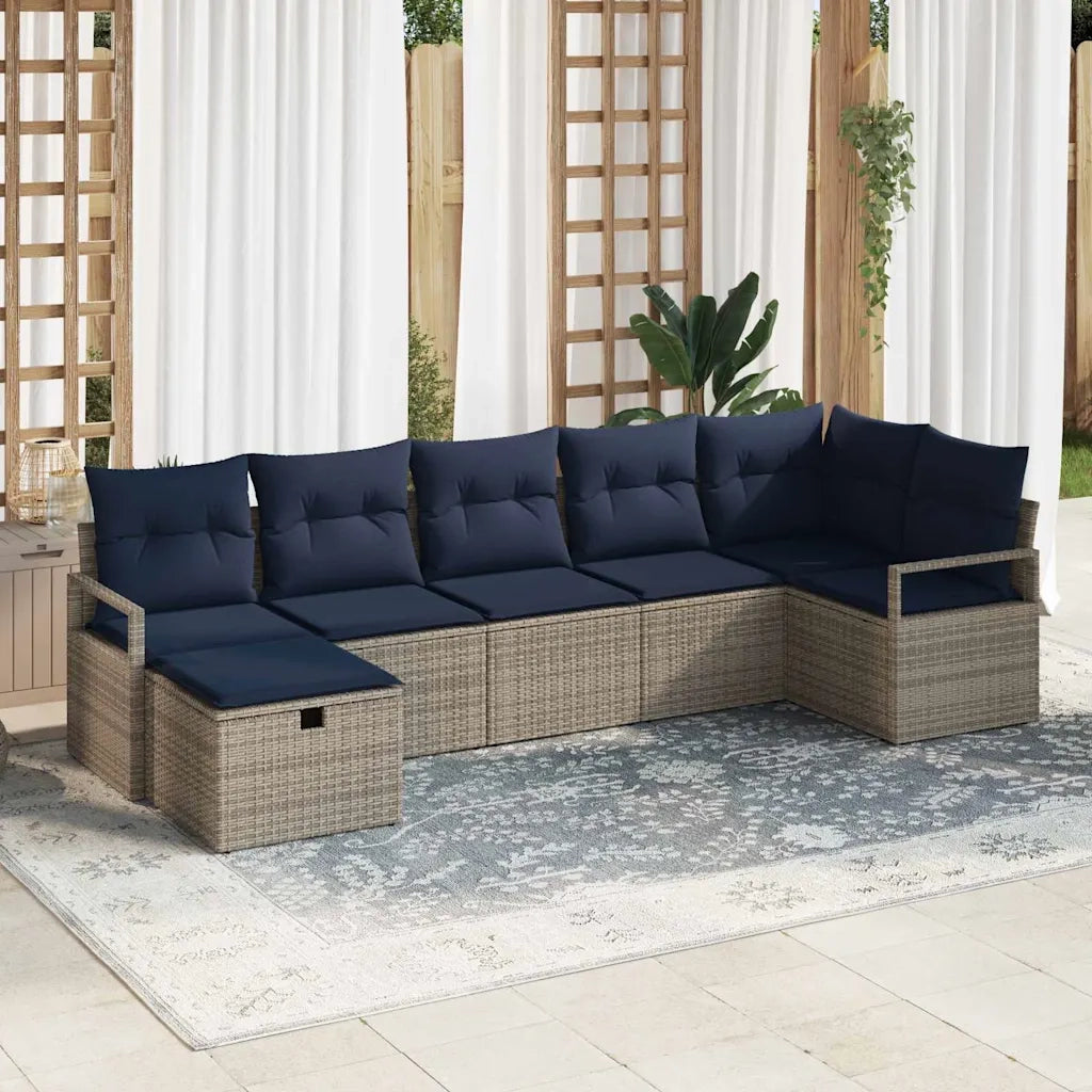 Set di divani con cuscino 7 pcs Grigio e Blu Navy polyrattan 3359204