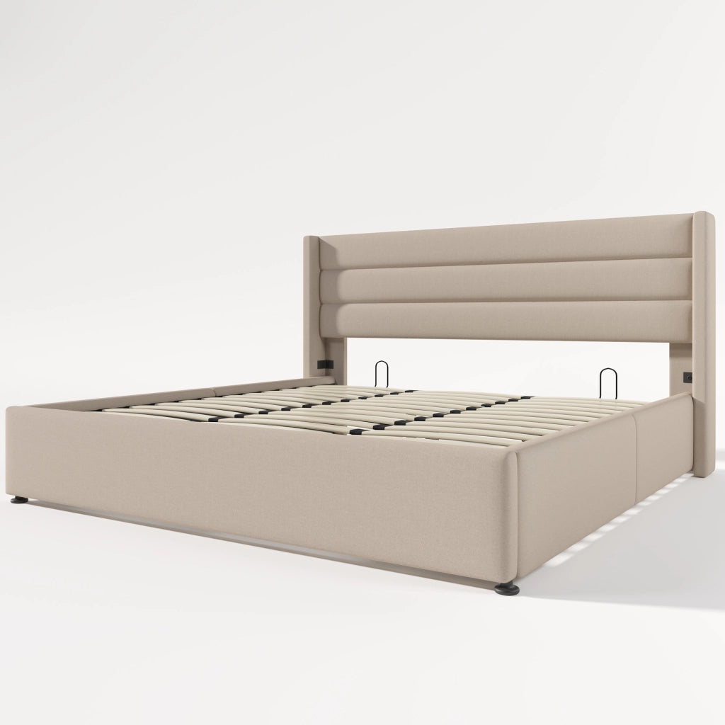 letto imbottito lino beige 180 x 200 cm