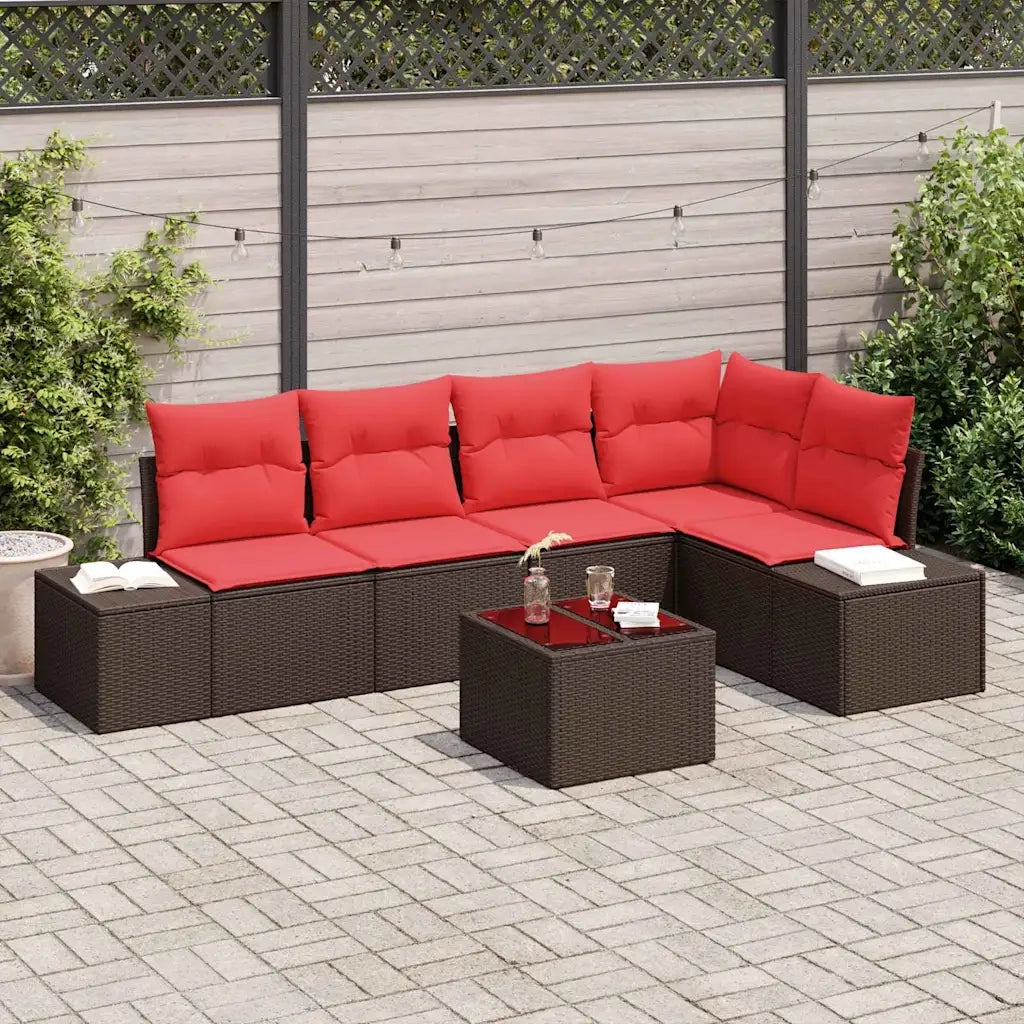 Set Divano da Giardino con cuscino 6 pcs Marrone polyrattan 3347074