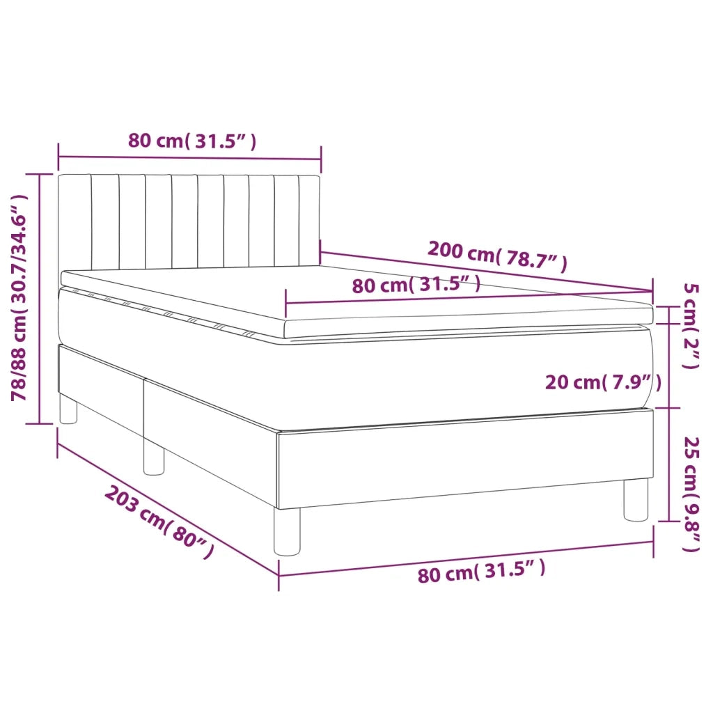 Letto a Molle con Materasso e LED Grigio Chiaro 80x200 cm Velluto 3134489