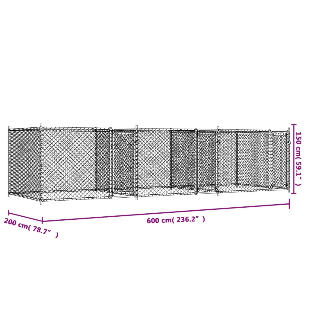 Gabbia per Cani con Porte Grigia 6x2x1,5 m in Acciaio Zincato CFW3399229