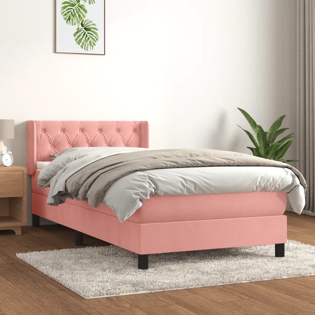 Letto singolo | Letto per adulti | Giroletto a Molle con Materasso Rosa 80x200 cm in Velluto