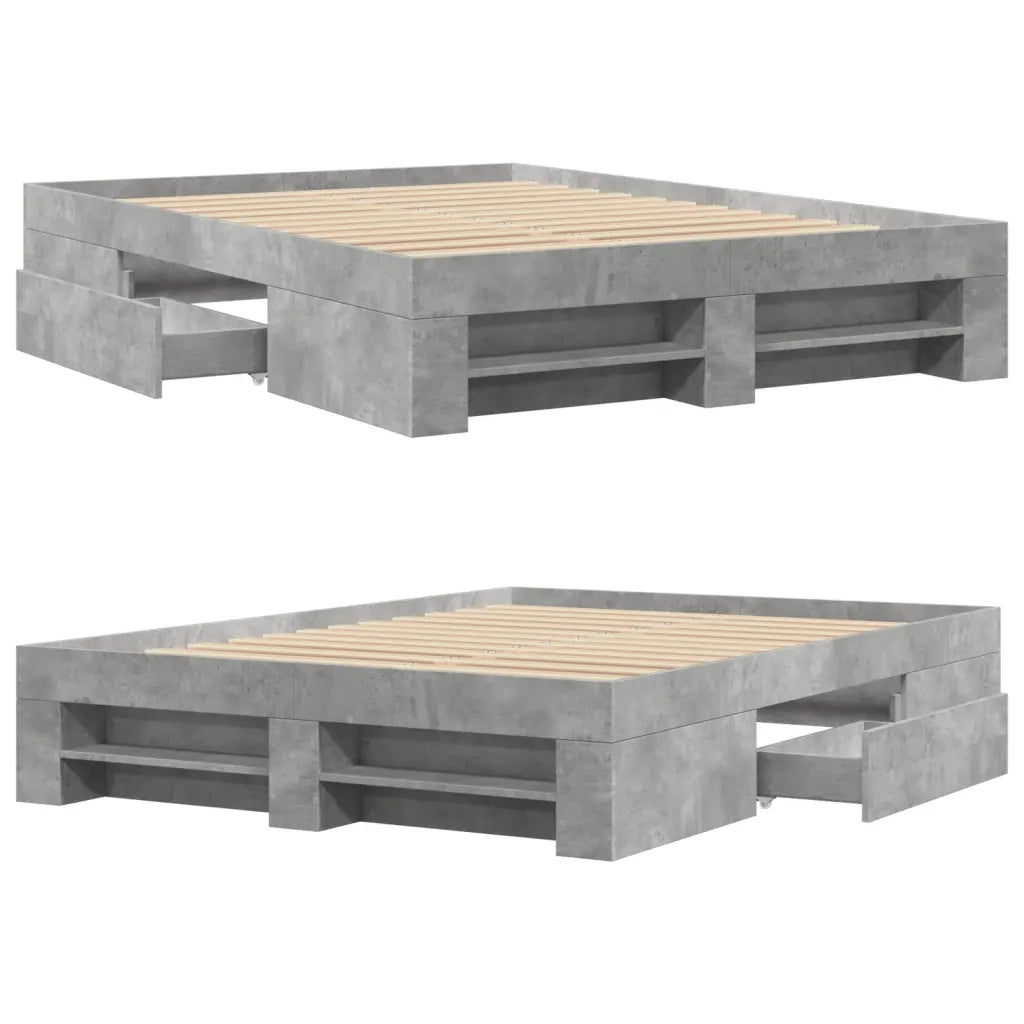 Letto matrimoniale | Letto per adulti | Giroletto Grigio Cemento 135x190 cm in Legno Multistrato
