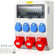 Distributore di Corrente a Parete CEE con Scudo IP44 Adattatore per Parete per Scatola di Corrente da Murale per Sito di Costruzione Interruttore di Corrente 1x32A 2x16A 4x230V con LS+FI