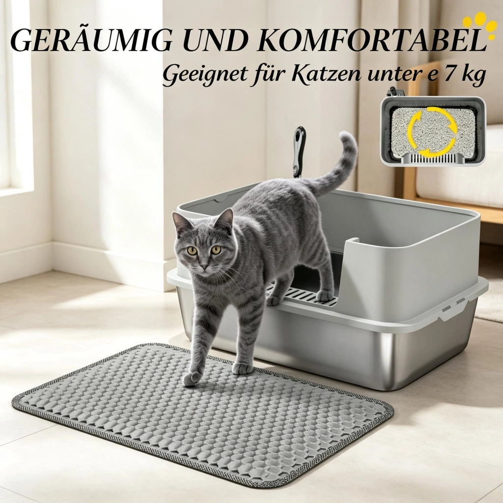 Lettiera per gatti XL in acciaio inox, toilette a forma di casetta per gatti di grandi dimensioni, facile da pulire.