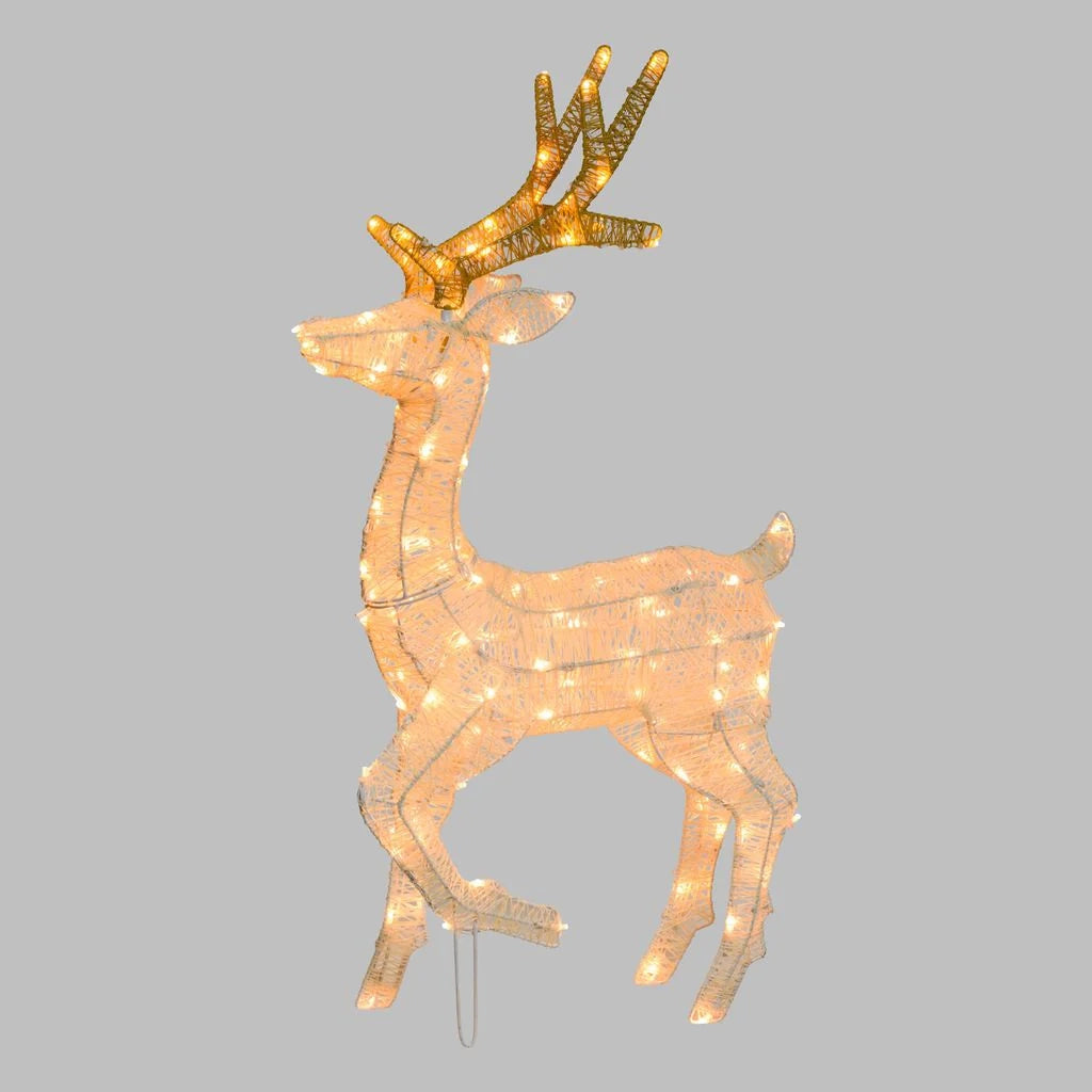 Renna con zampa alzata 3D Light Cream & Brown h 105 cm, 200 led bianco extra caldo