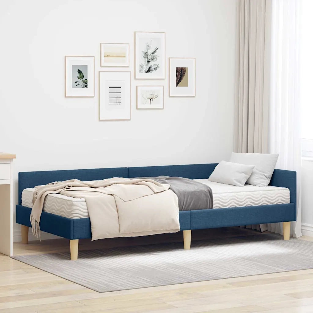 Letto singolo | Letto per adulti | Struttura Letto Angolare con Materasso 2 pcs Blu Tessuto
