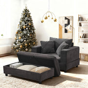 Chaise longue con contenitore e Cuscini in Tessuto a coste Grigio
