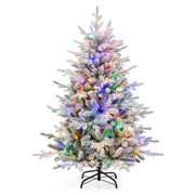 Albero di Natale artificiale rivestito di neve di 135cm, Albero decorativo con cerniera e 8 modalit¨¤ luminose