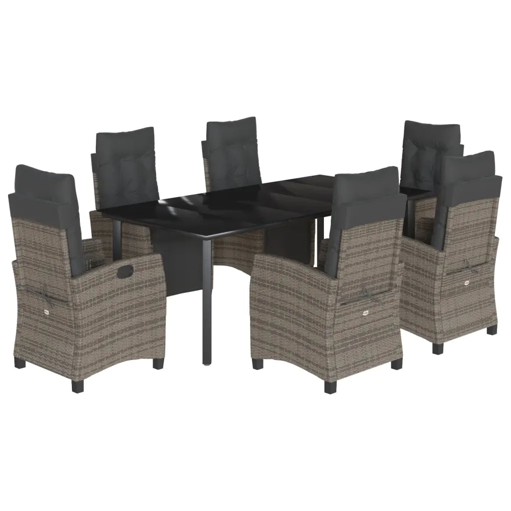 Set da Pranzo da Giardino 7 pz con Cuscini in Polyrattan Grigio