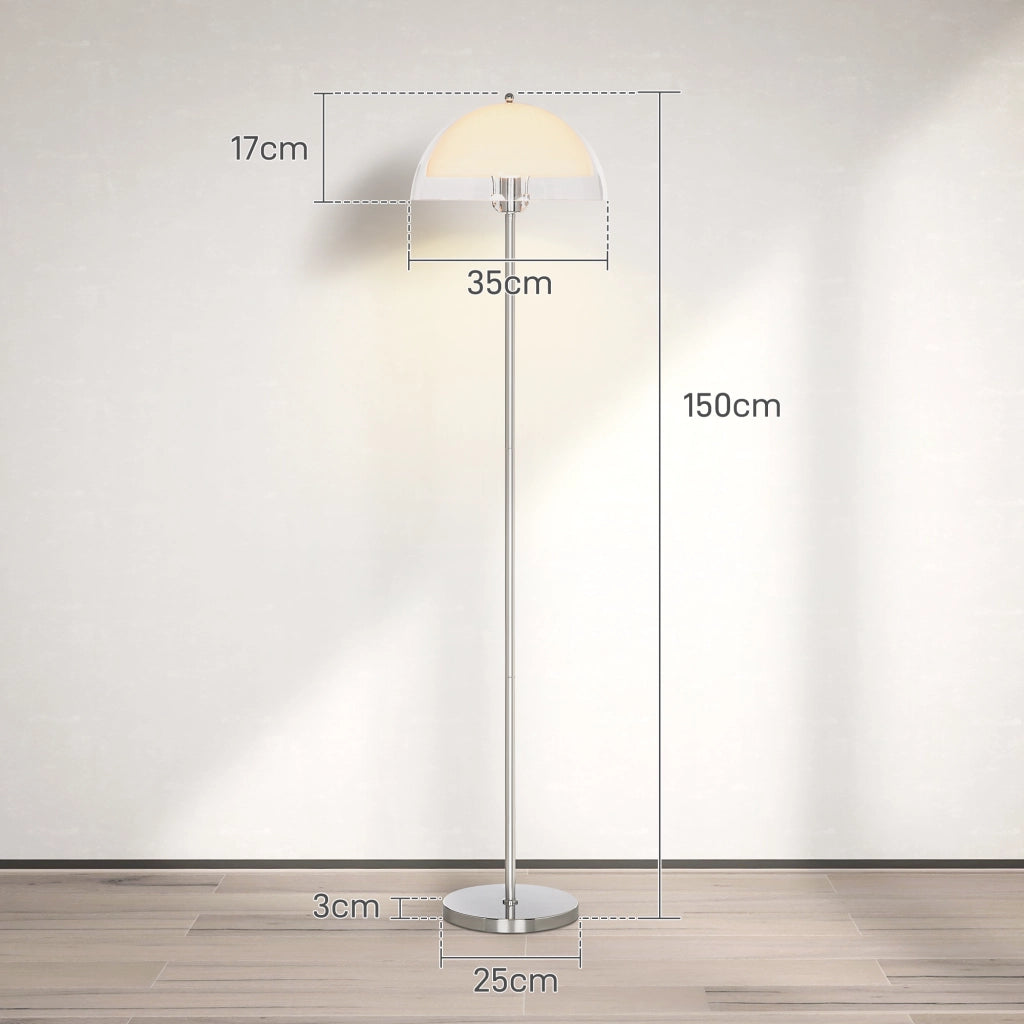 Lampada a Piantana Moderna con Paralume a Doppio Strato, in Metallo e Acrilico, ?35x150 cm, Bianca