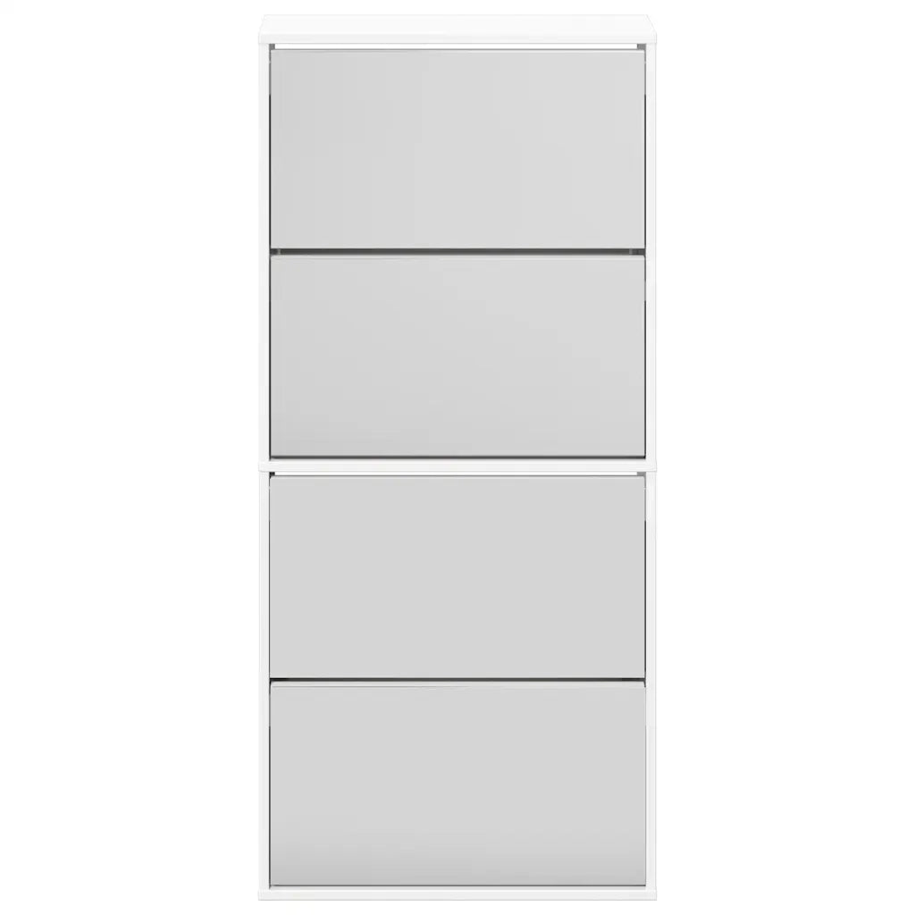 Scarpiera con Specchio a 4 Livelli-Mobile con specchio Bianco lucido 63x17x134 cm