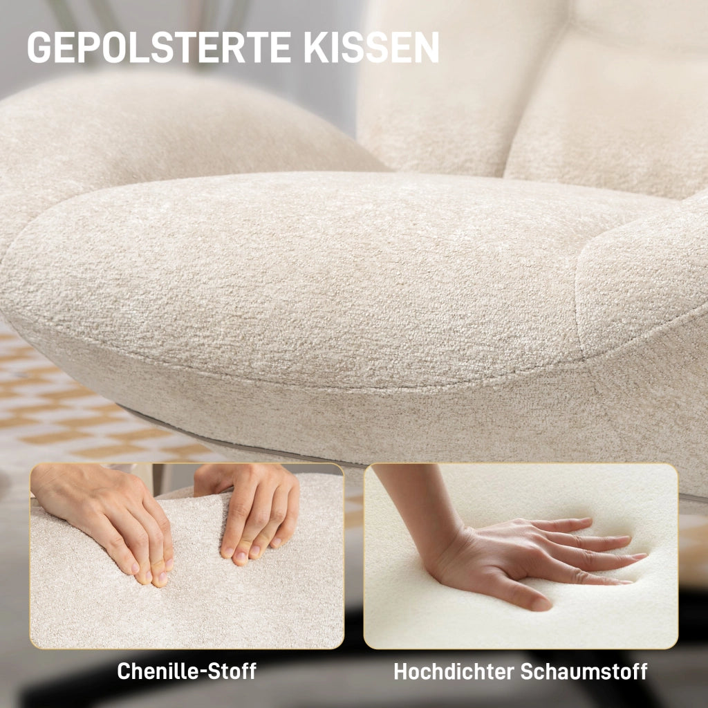 Poltrona girevole imbottita in tessuto ¨C Minimal ¨C crema, base in acciaio