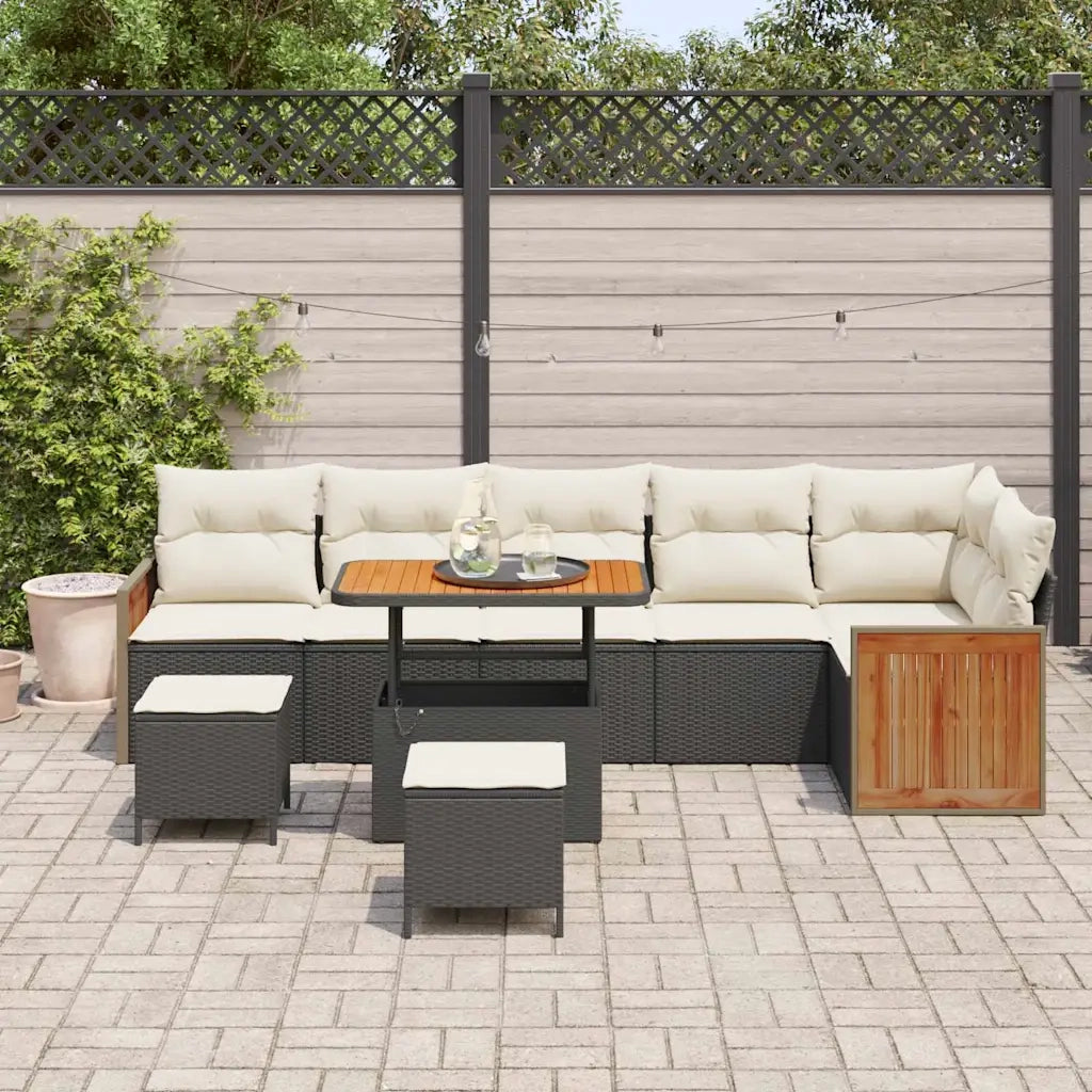 Set Divano da Giardino 11 pcs Nero e Crema polyrattan