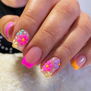 Nageli per unghie a pressione 24 pezzi - a forma di fiore - rilievo 5D - manicure francese - inclusi strumenti per unghie - materiale ABS di alta qualità - unghie in plastica