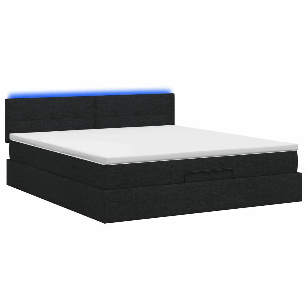 Letto Ottomano con Materasso e LED Nero 140 x 200 cm Tessuto 3456914