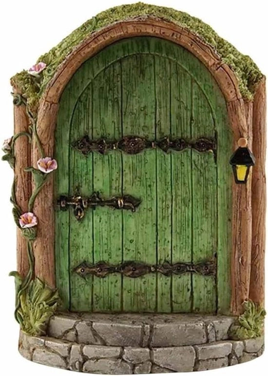 Porta di legno per giardino - Miniaturo porta magica - 1 pezzo - Legno naturale - 14x10 cm