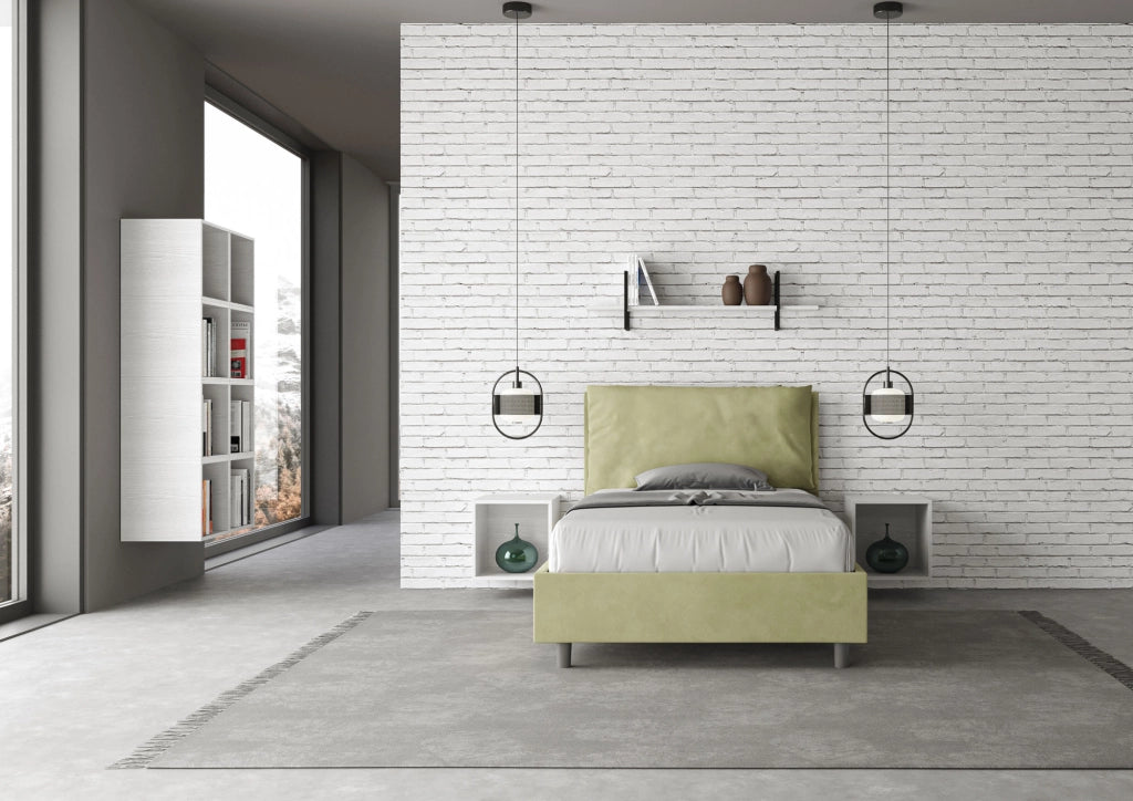 BS COM Letto una piazza e mezza senza rete imbottito 120x190 microfibra tè verde