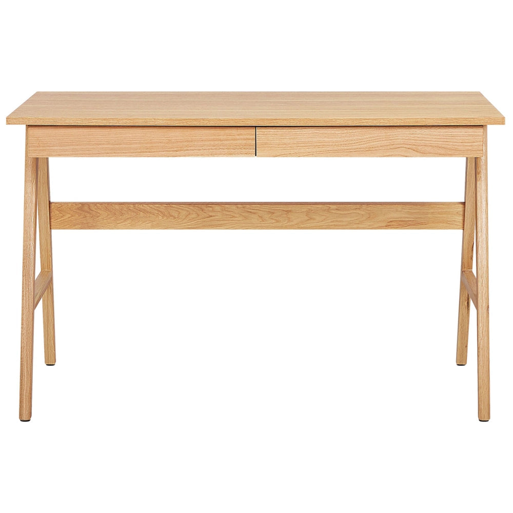 Scrivania per home office in legno chiaro 120 x 70 cm Postazione di lavdorato con 2 cassetti