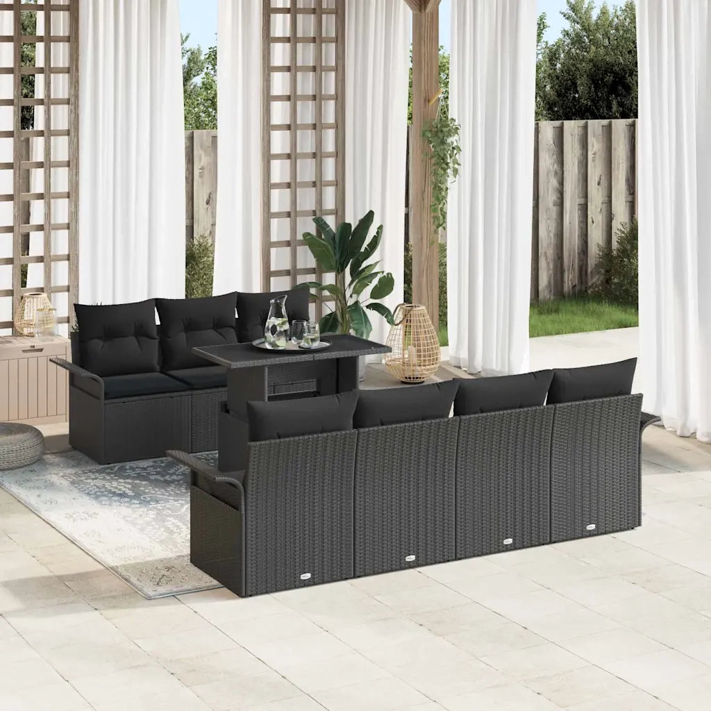 Set Divano da Giardino 8 pcs Nero Rattan in Polipropilene