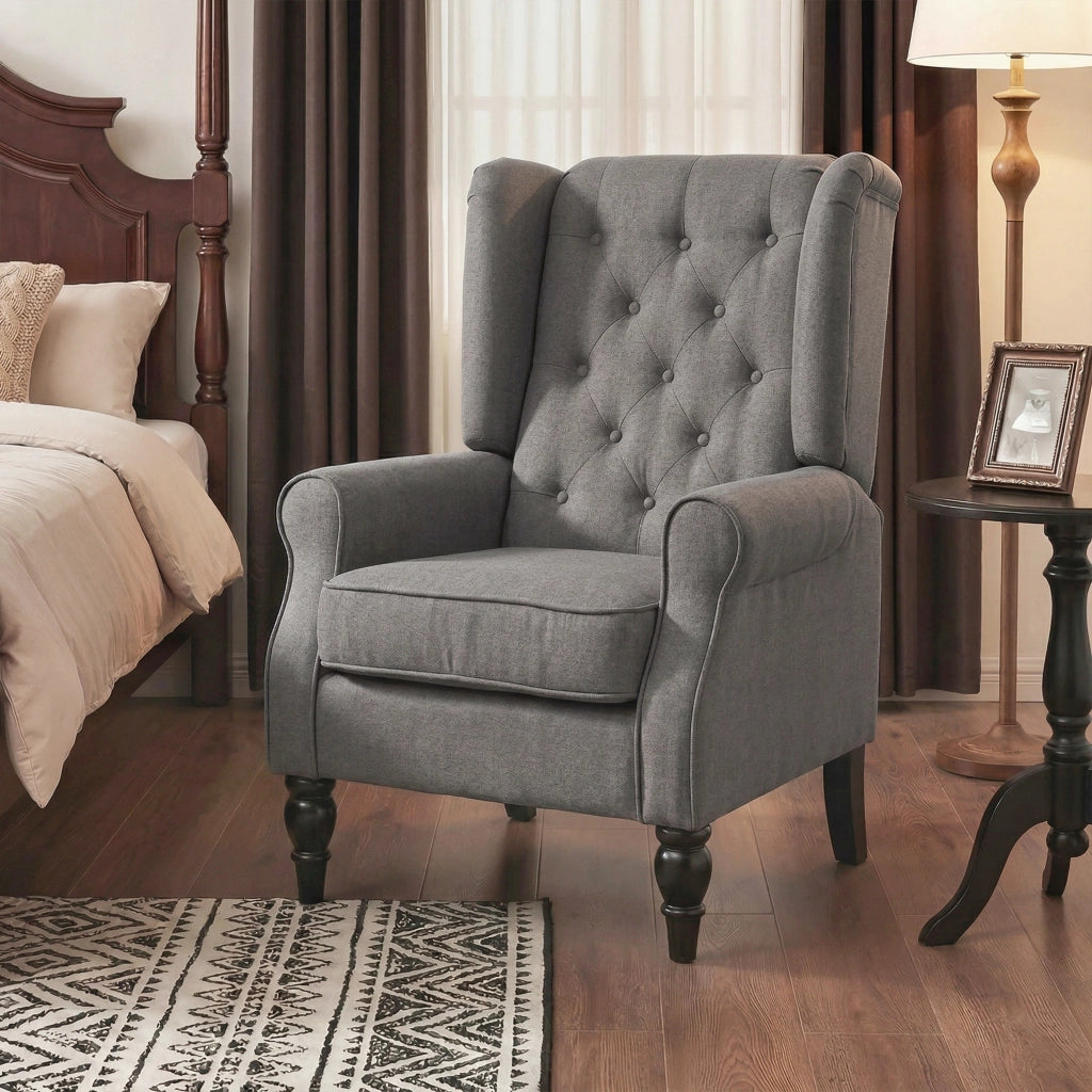 Poltrona Relax Grigio Tessuto con Gambe Legno e Cuscini Sfoderabili ¨C zephmum ¨C 74x86x102 cm