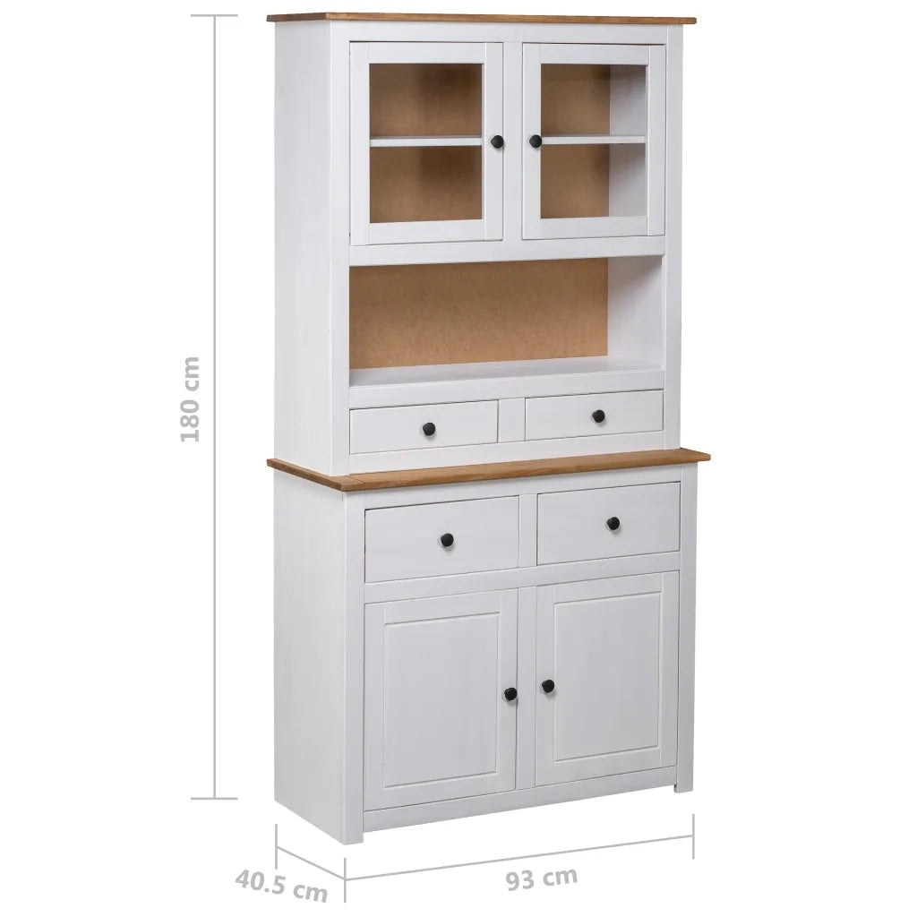 Credenza-Buffet-Armadio da cucina Bianca 93x40,5x180 cm in Legno Massello di Pino Panama