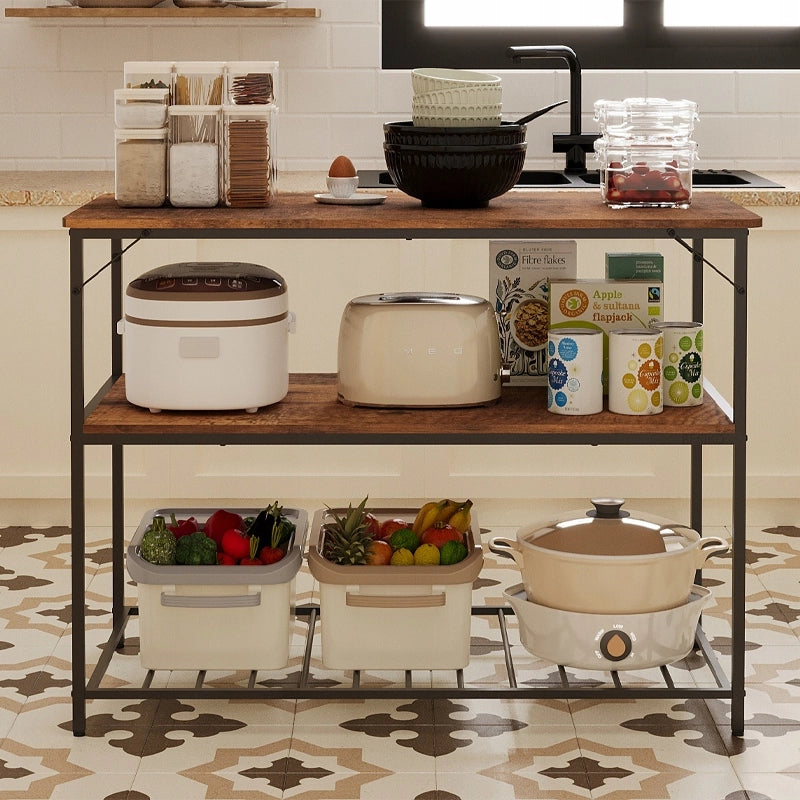 Mobile a isola da cucina con ripiani, stile loft industriale e rustico, color bronzo, 120 cm