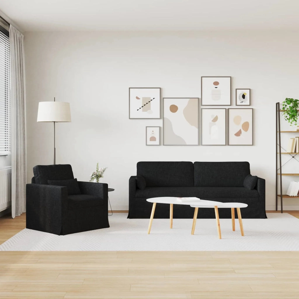Divano 2 pcs Nero 198 x 78 x 80 cm Tessuto