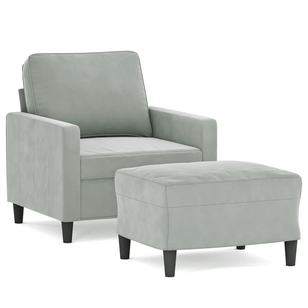 Divano Sedia-Poltrona con Poggiapiedi Grigio Chiaro 60 cm in Velluto 759447