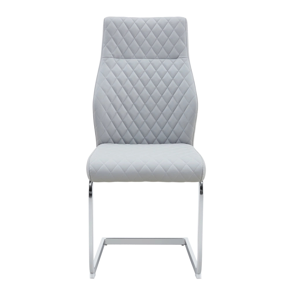 Sedia da pranzo set da 2 in pelle PU con schienale alto e seduta imbottita, struttura in metallo, grigio chiaro