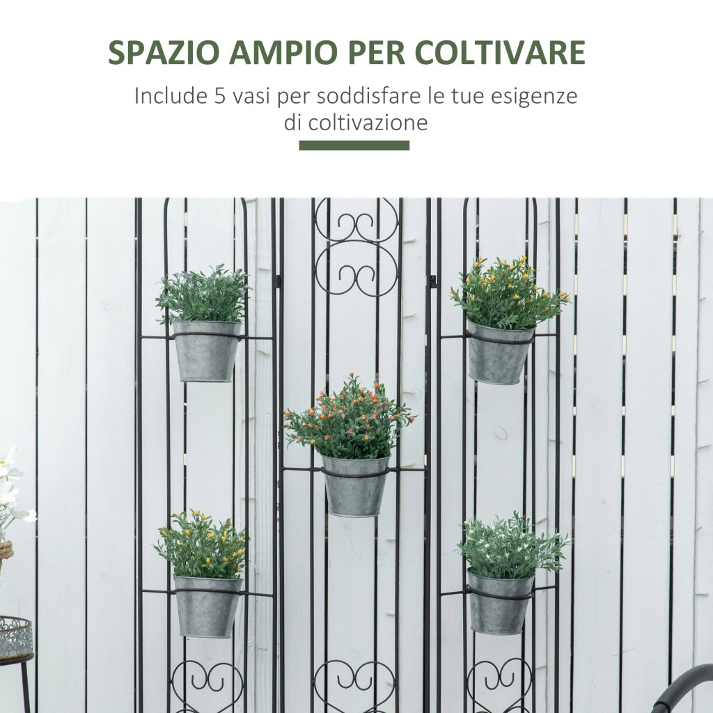 Portapiante Verticale Pieghevole da Esterno in Metallo ¨C Xylo ¨C 5 Vasi, Nero, 82x12.5x150cm