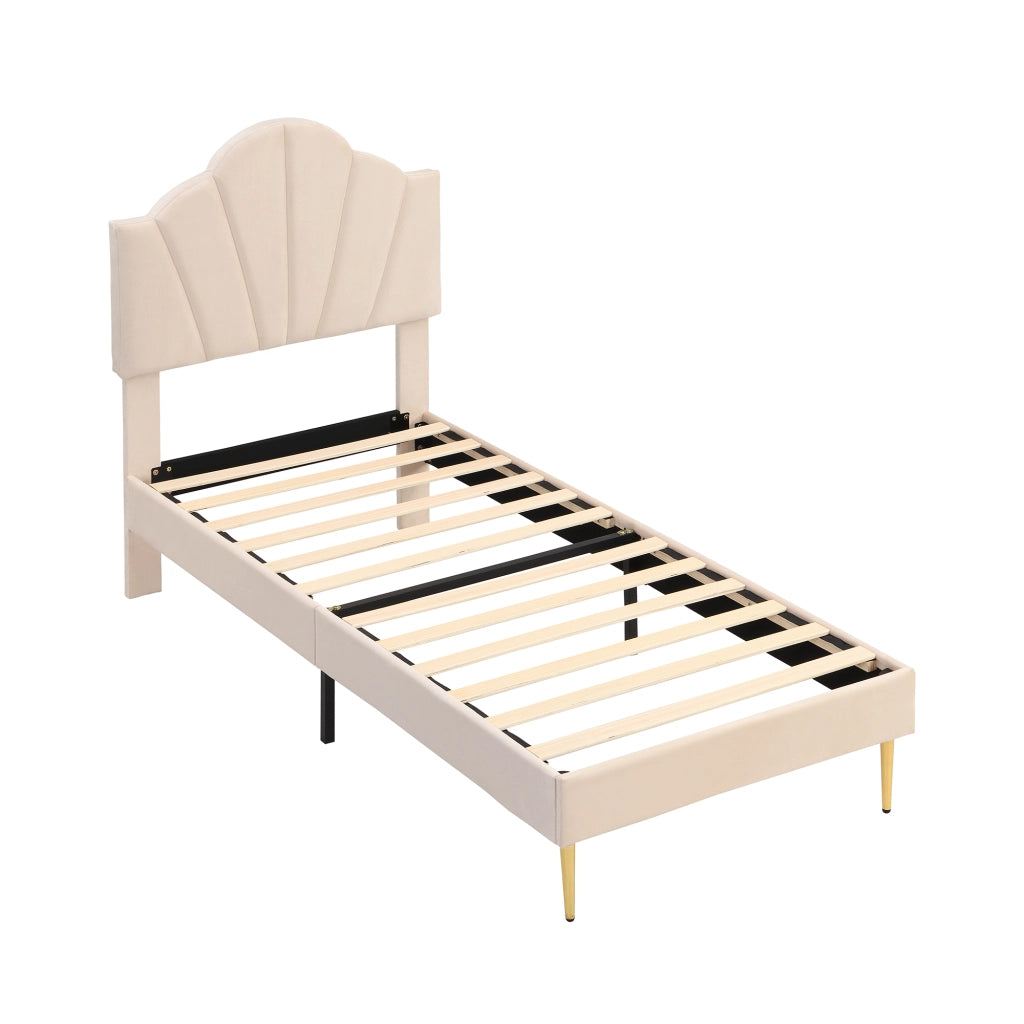 letto imbottito velluto beige 90 x 200 cm