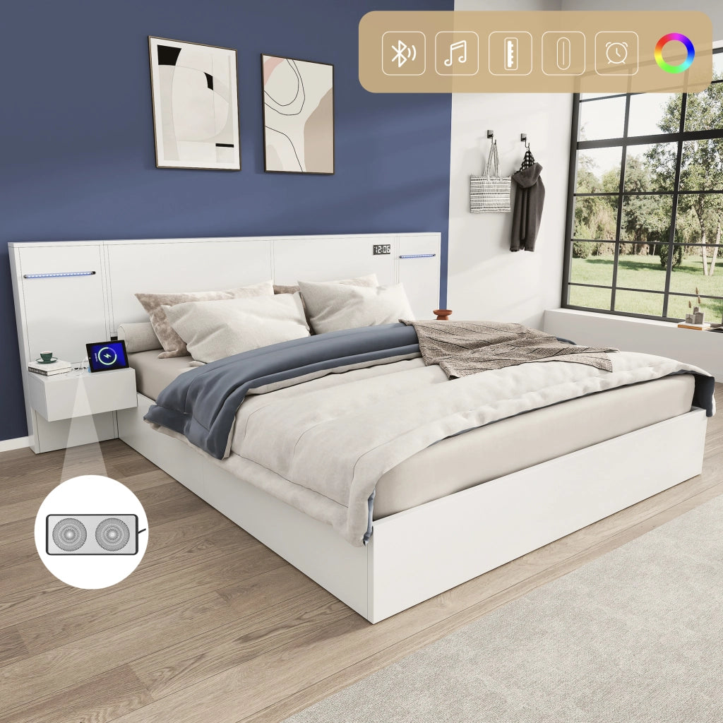 Letto adulto 180 × 200 cm; letto matrimoniale con USB-A; USB-C; orologio; altoparlanti e LED; senza materasso