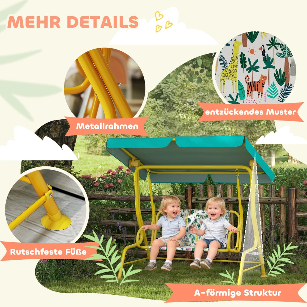 Altalena per bambini 2 posti con tetto regolabile ¨C zephmum ¨C Verde 112x75x120cm