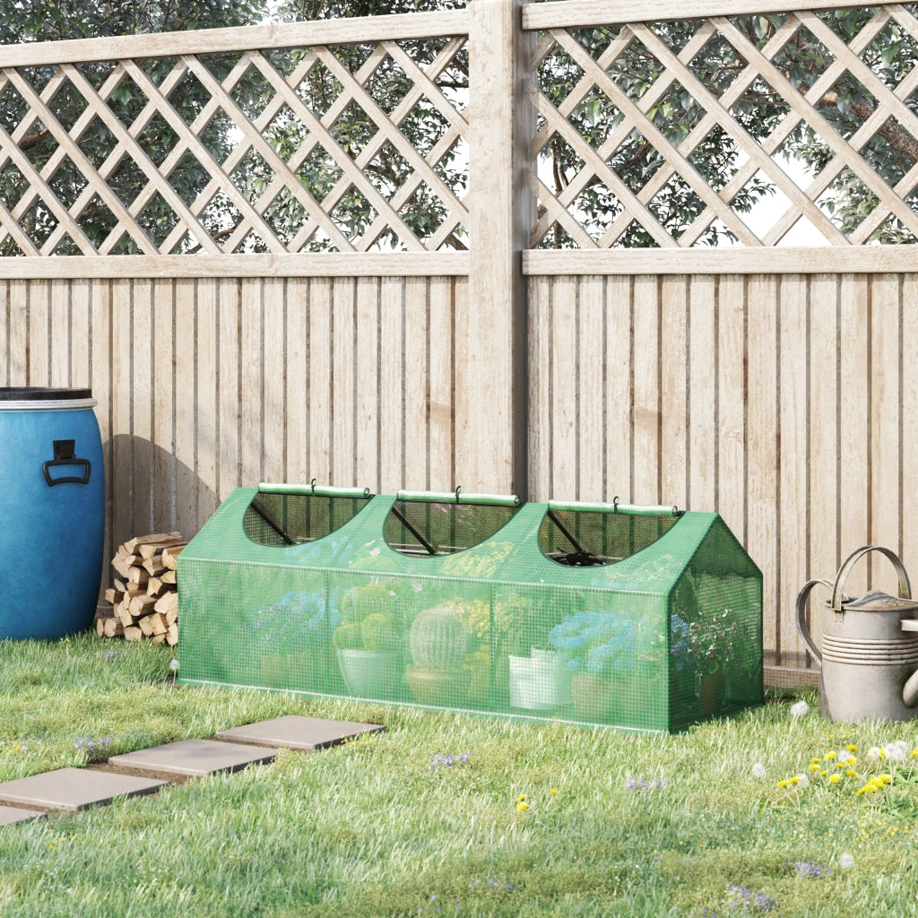 Mini Serra da Giardino con 3 Finestre Avvolgibili e Copertura PE Anti-UV. 180x60x60cm. Verde