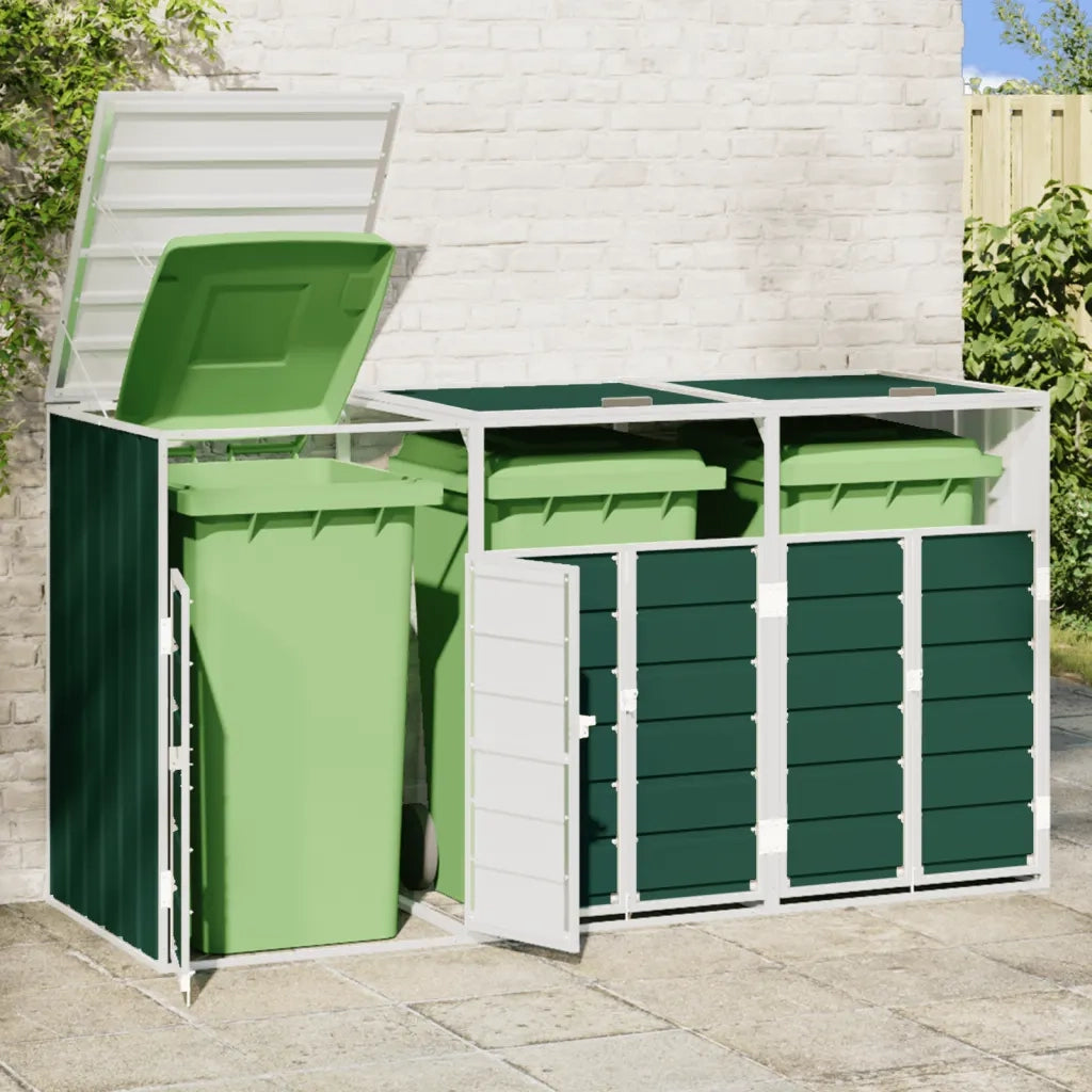 Copribidone con Ruote per 3 Bidoni Verde 216x81x115 cm Acciaio CFW8562525